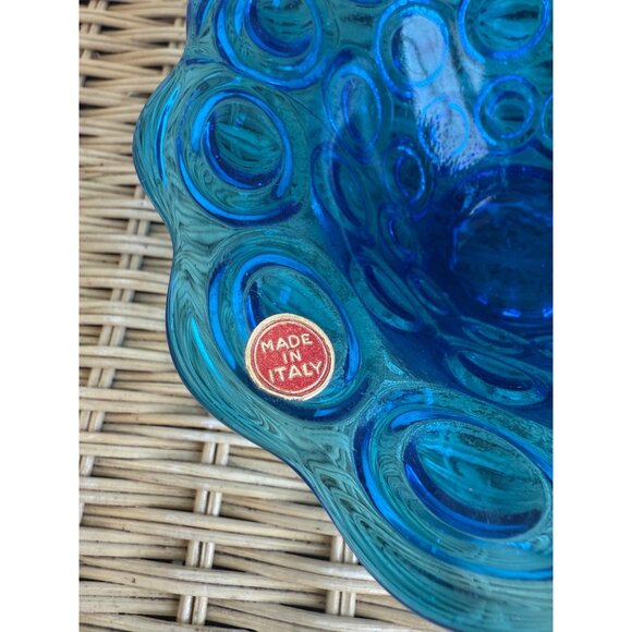 Vintage MCM Italy Art Glass Blue Swan Candy Dish Bulls Eye Pattern - Picture 6 of 15